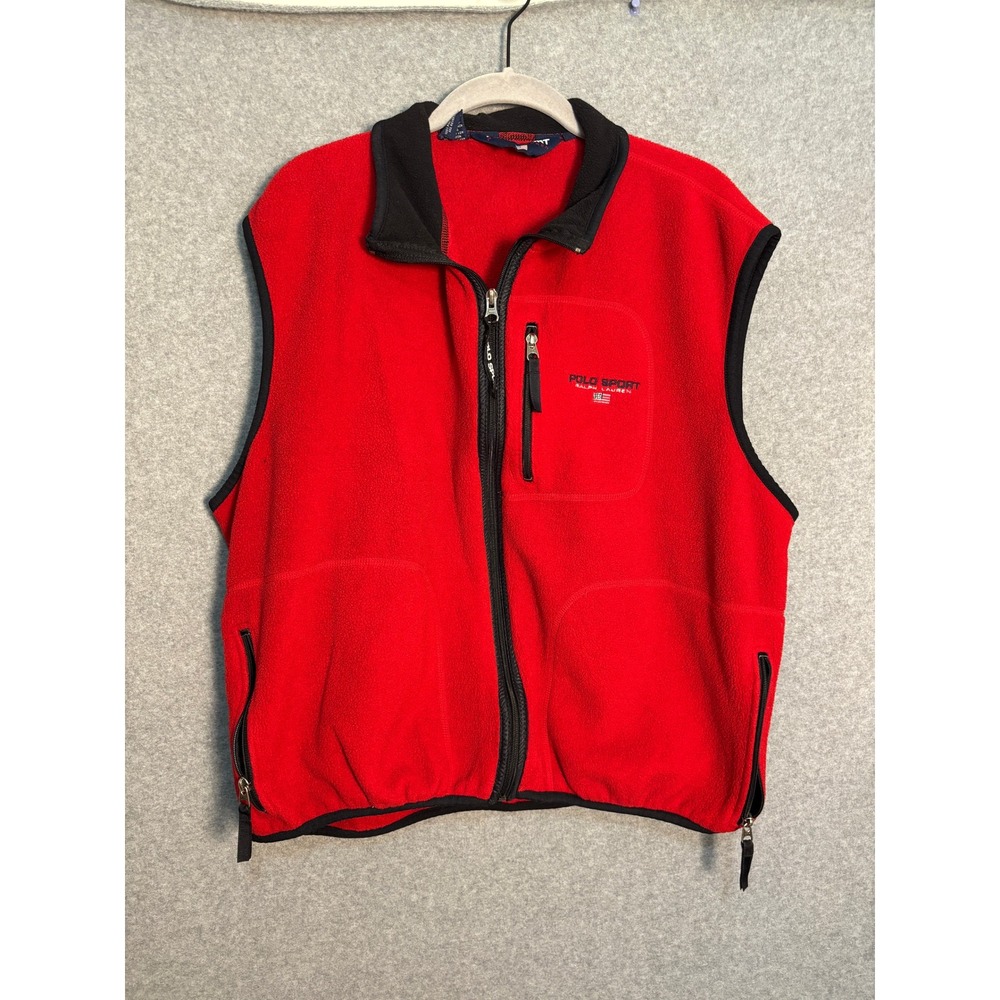 Polo Sport Ralph Lauren Fleece Vest XXL Red Full Zip Vintage 90s Gorpcore